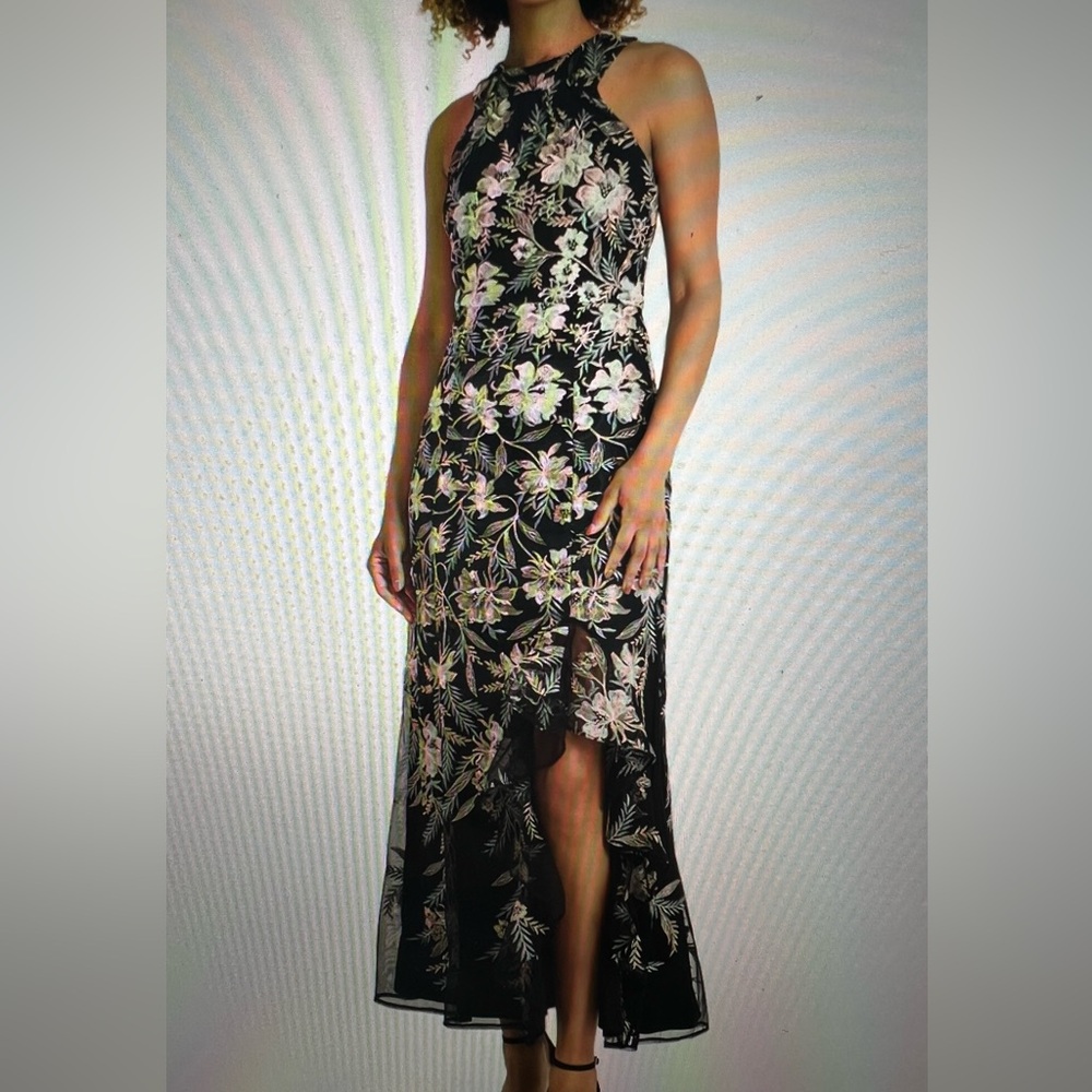 Maggy London - Nissa Floral Embroidered Black and Cream Women's Dress- NWT
